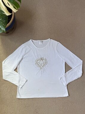Parasuco RARE Y2K Vintage Embellished Heart Beaded Embroidered White Long Sleeve